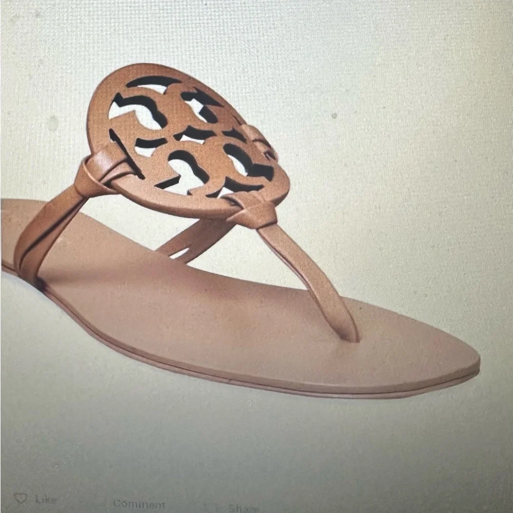 VGUC Tory Burch Tan Miller Logo Thong Sandals Size 11